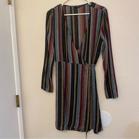 Rails Lola preppy minimalist striped v neck wrap dress linen coastal S - Picture 3 of 12